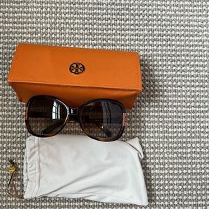 Tory Burch tortoise sunglasses with case and bag